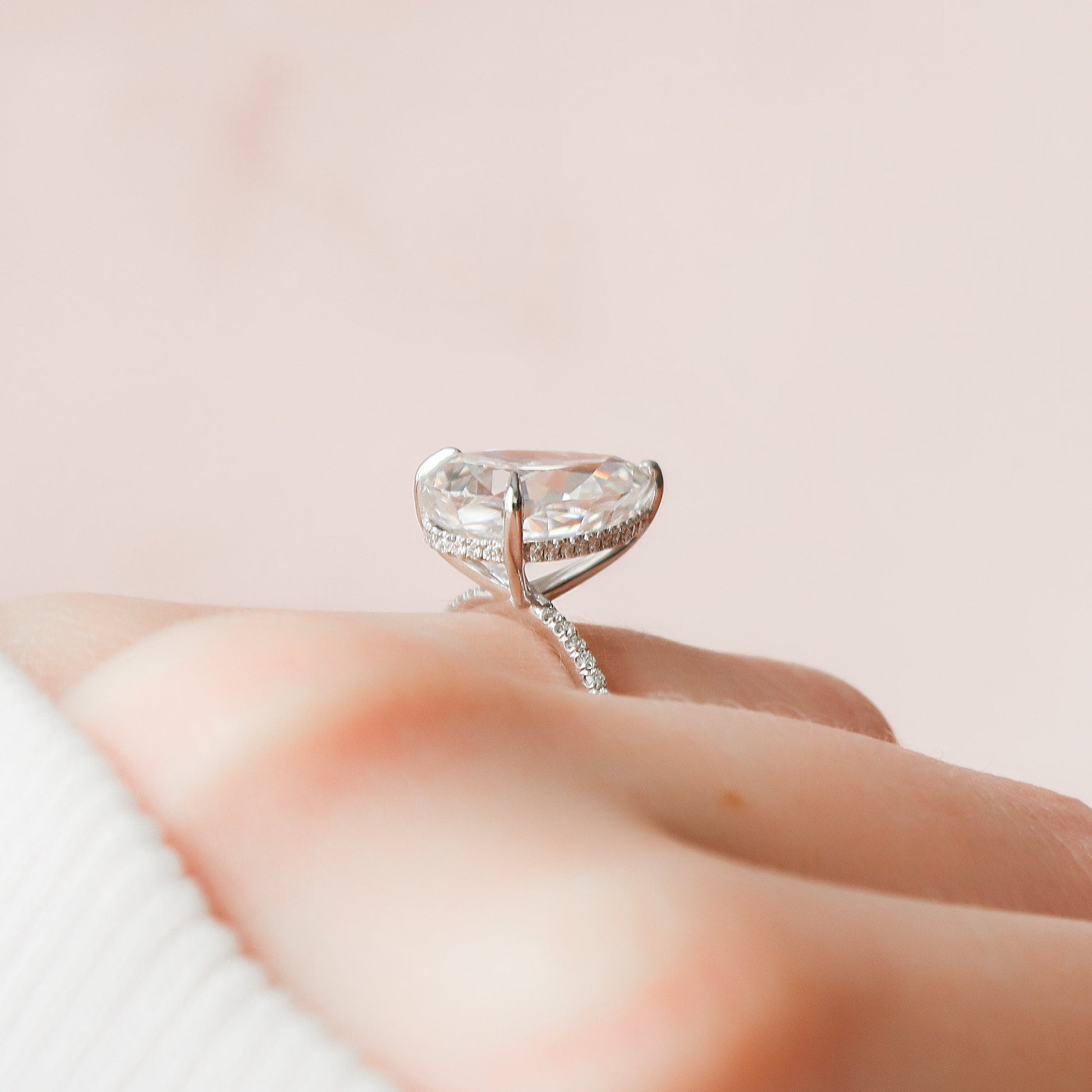 4.5 CT Pear Hidden Halo & Pave Moissanite Engagement Ring