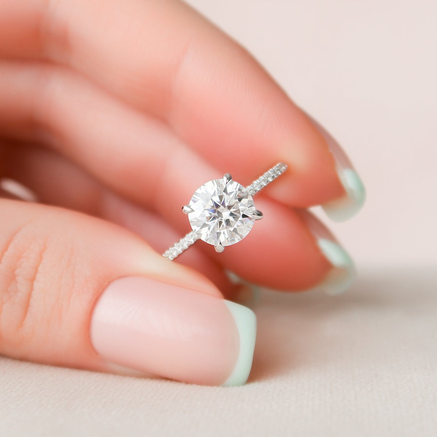 2 CT Round Hidden Halo & Pave Moissanite Engagement Ring
