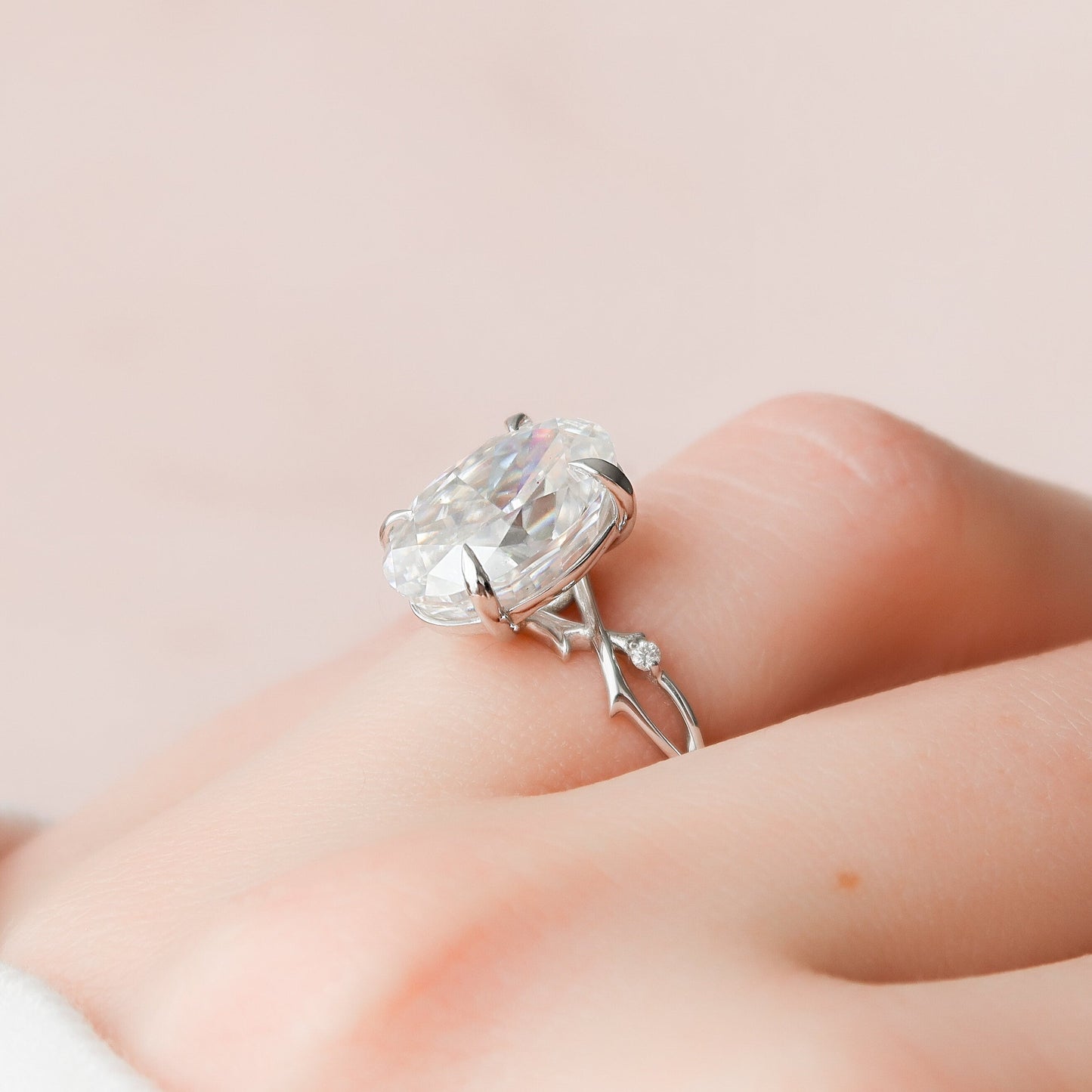 5 CT Oval Twig Pave Moissanite Engagement Ring