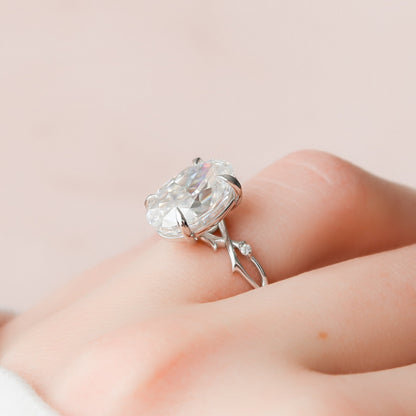 5 CT Oval Twig Pave Moissanite Engagement Ring