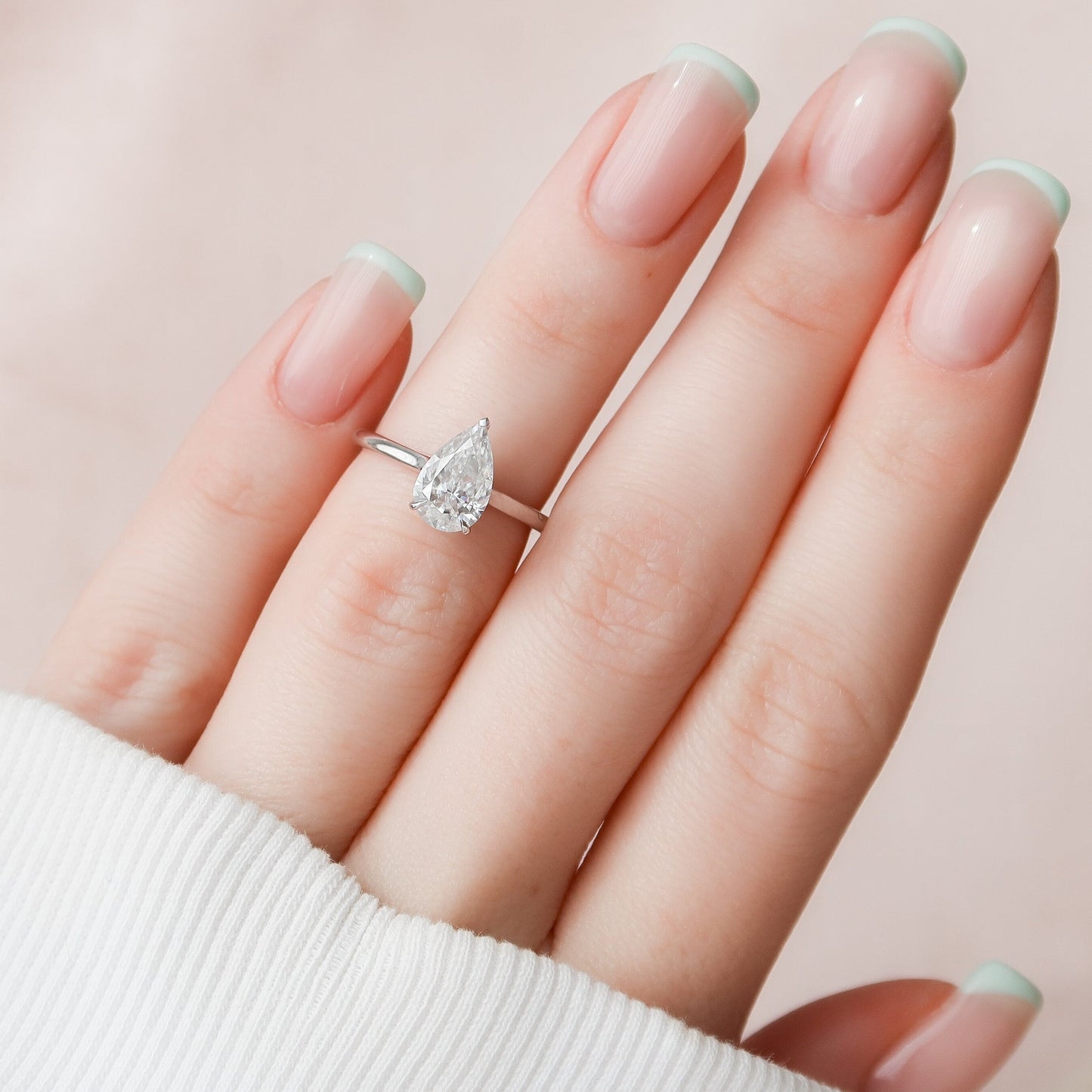 1.5 CT Pear Hidden Halo & Pave Moissanite Engagement Ring