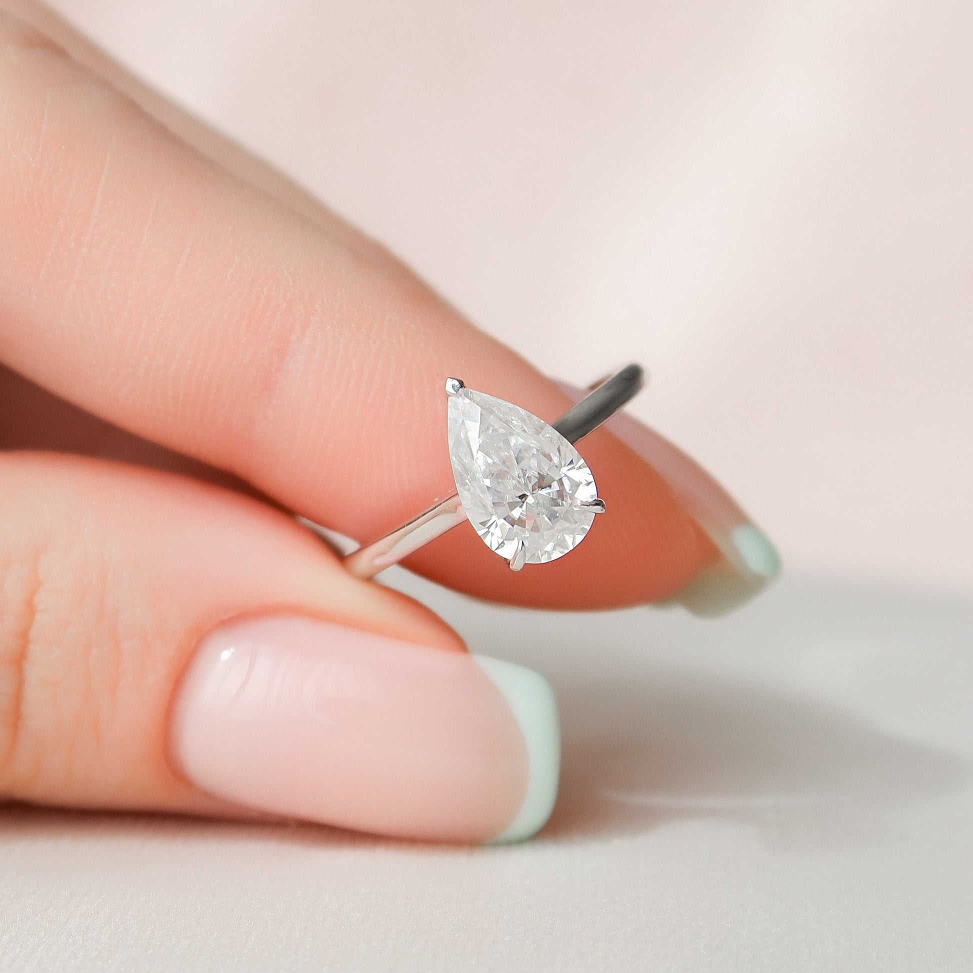 1.5 CT Pear Hidden Halo & Pave Moissanite Engagement Ring