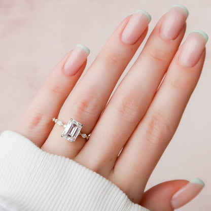 3 CT Emerald Hidden Halo & Dainty Pave Moissanite Engagement Ring
