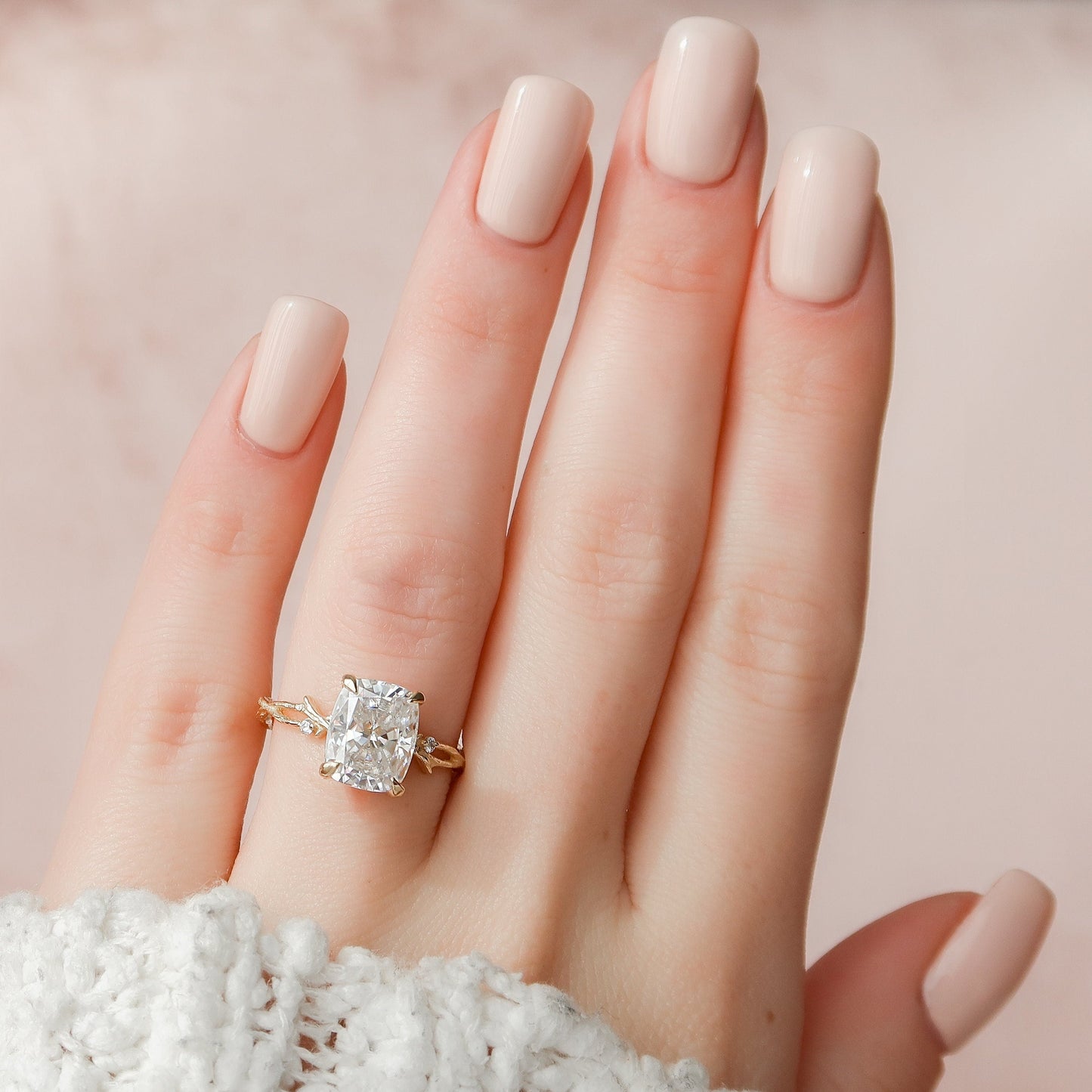4 CT Cushion Twig Pave Moissanite Engagement Ring