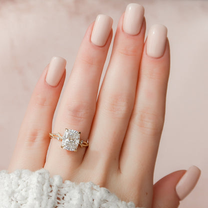 4 CT Cushion Twig Pave Moissanite Engagement Ring