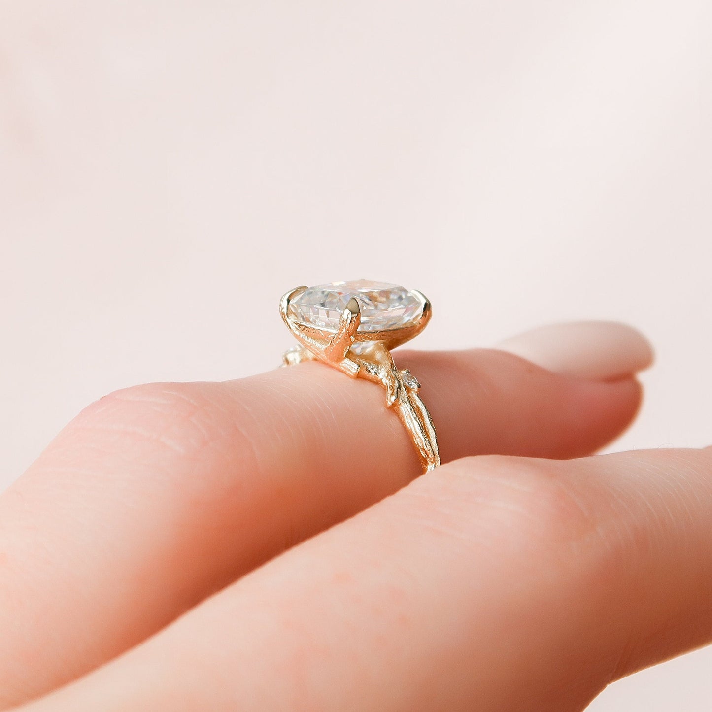 4 CT Cushion Twig Pave Moissanite Engagement Ring
