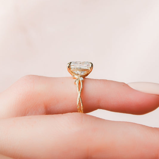 4 CT Cushion Twig Pave Moissanite Engagement Ring