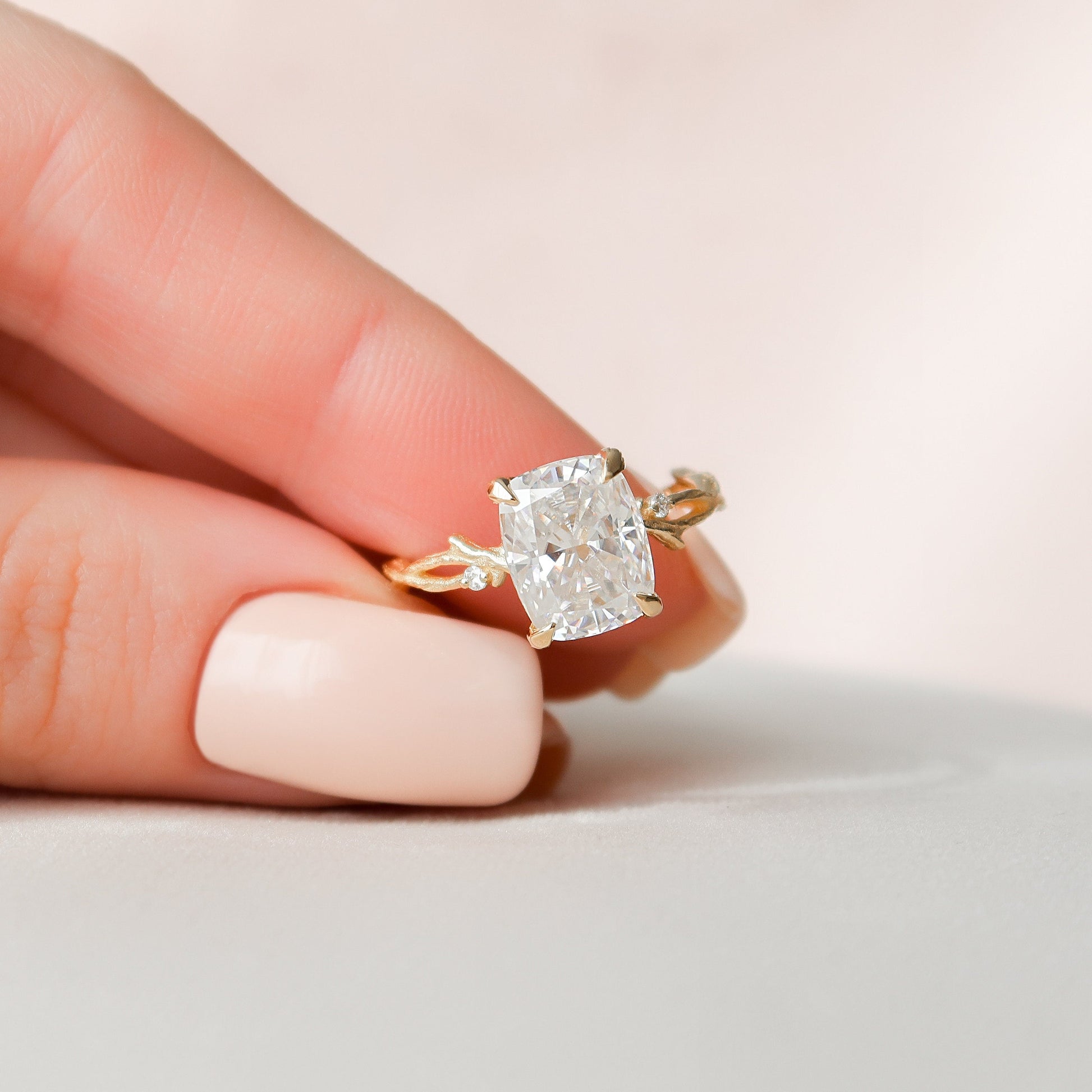 4 CT Cushion Twig Pave Moissanite Engagement Ring