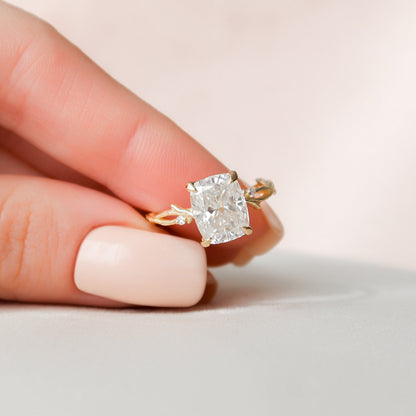 4 CT Cushion Twig Pave Moissanite Engagement Ring