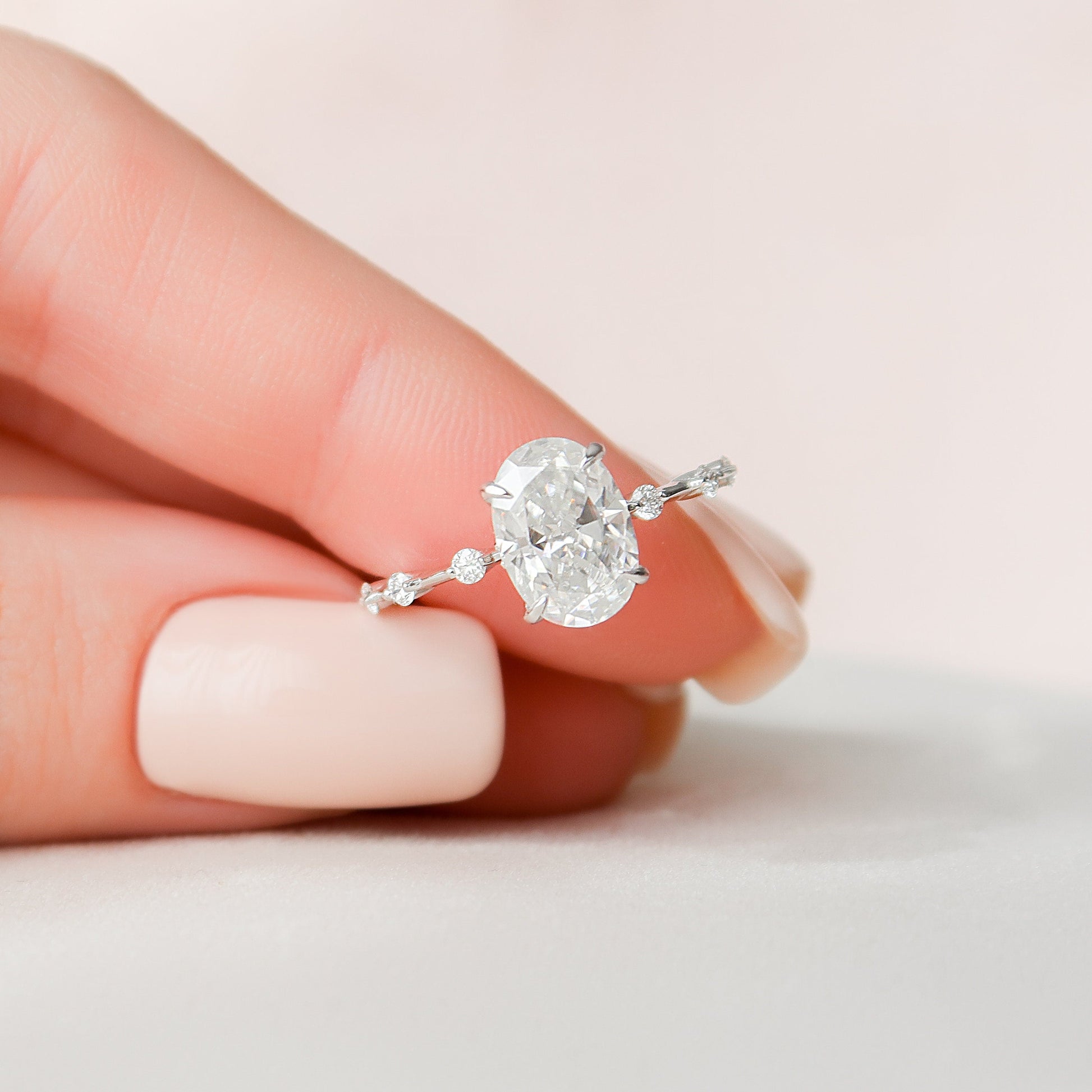2 CT Oval Dainty Pave Moissanite Engagement Ring