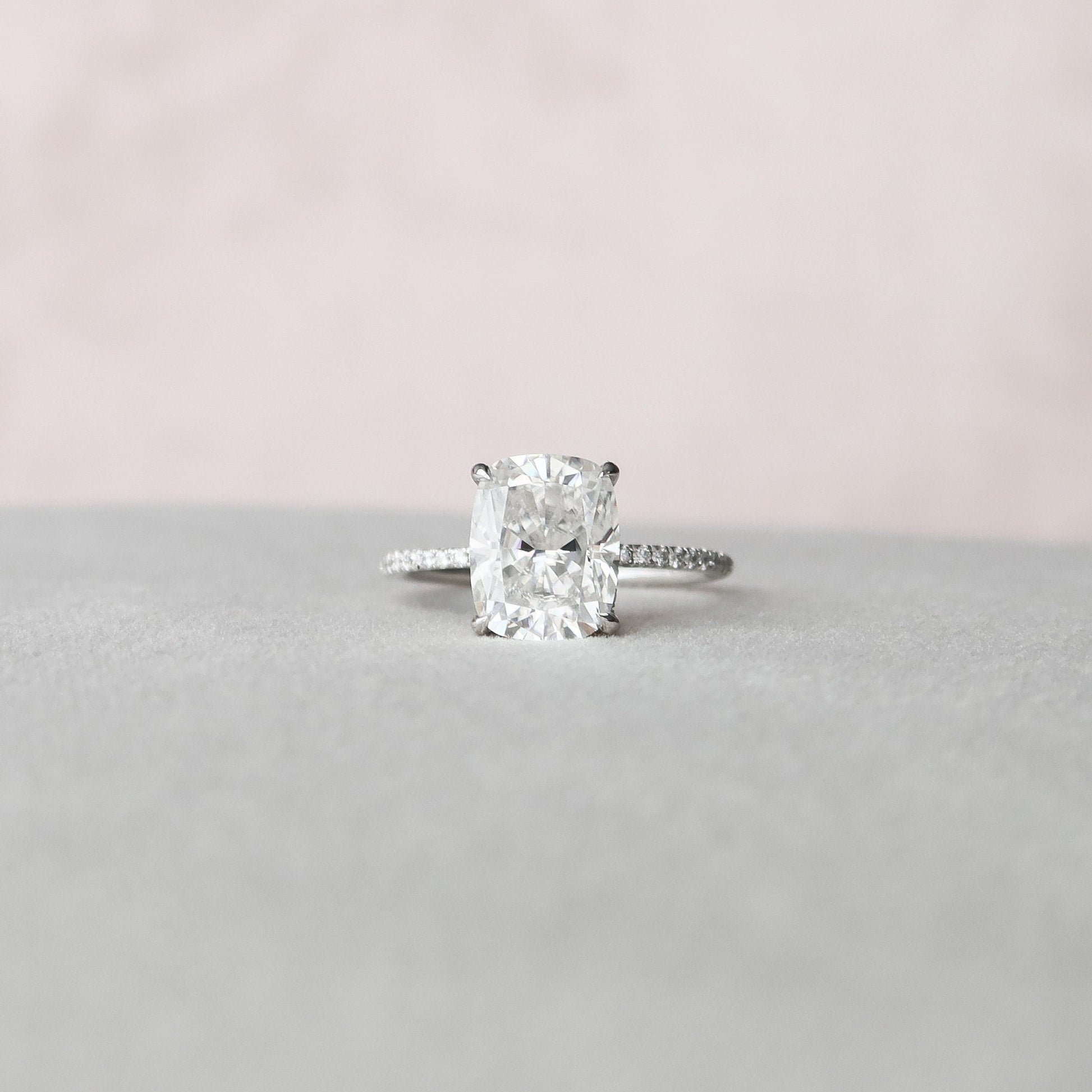 4 CT Elongated Cushion Hidden Halo & Pave Moissanite Engagement Ring
