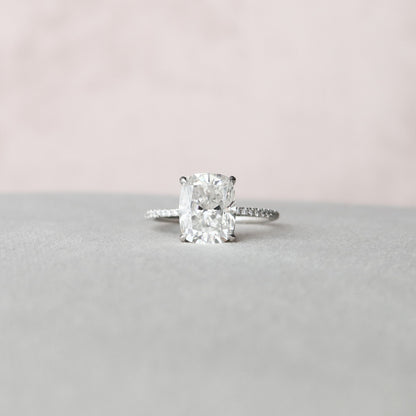 4 CT Elongated Cushion Hidden Halo & Pave Moissanite Engagement Ring
