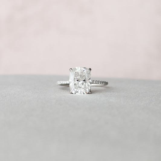 4 CT Elongated Cushion Hidden Halo & Pave Moissanite Engagement Ring