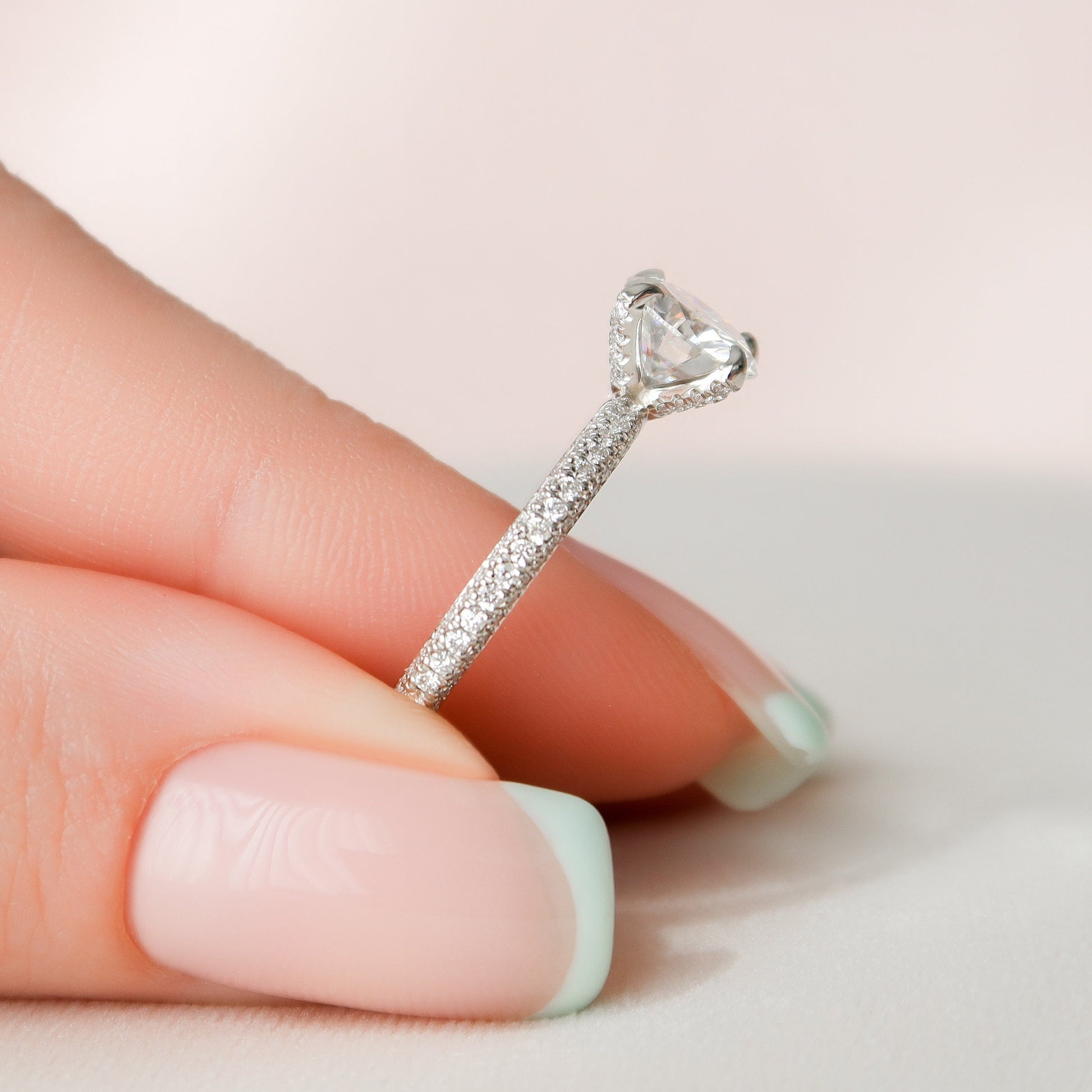 1.5 CT Round Pave Moissanite Engagement Ring
