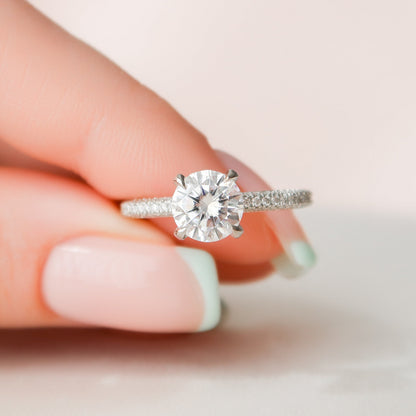 1.5 CT Round Pave Moissanite Engagement Ring