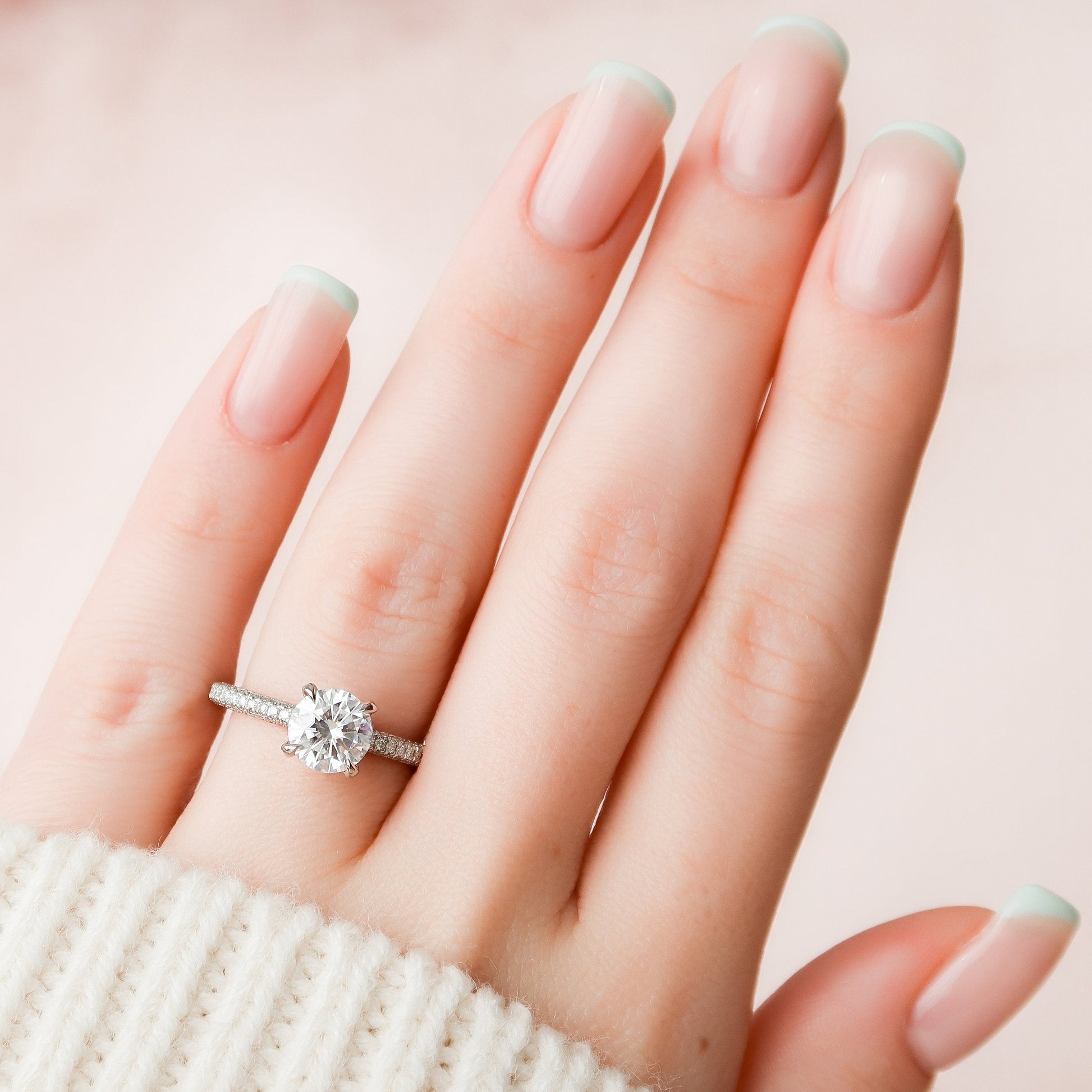 1.5 CT Round Pave Moissanite Engagement Ring