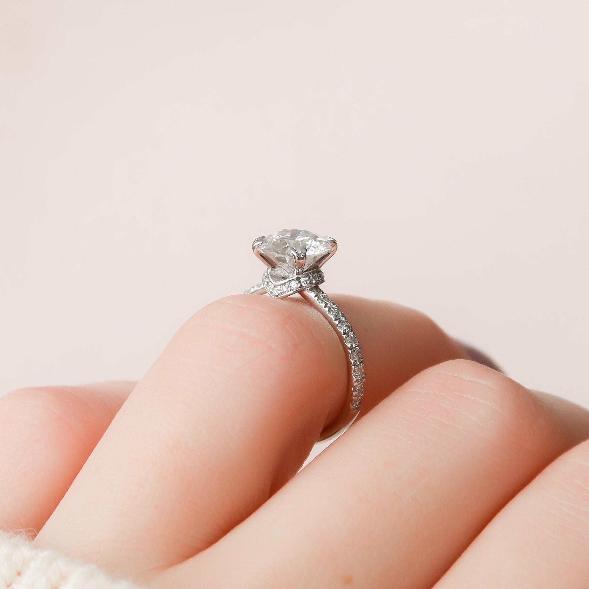 2 CT Round Hidden Halo & Pave Moissanite Engagement Ring