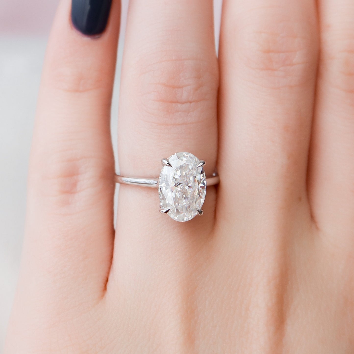 3.5 CT Oval Hidden Halo & Pave Moissanite Engagement Ring