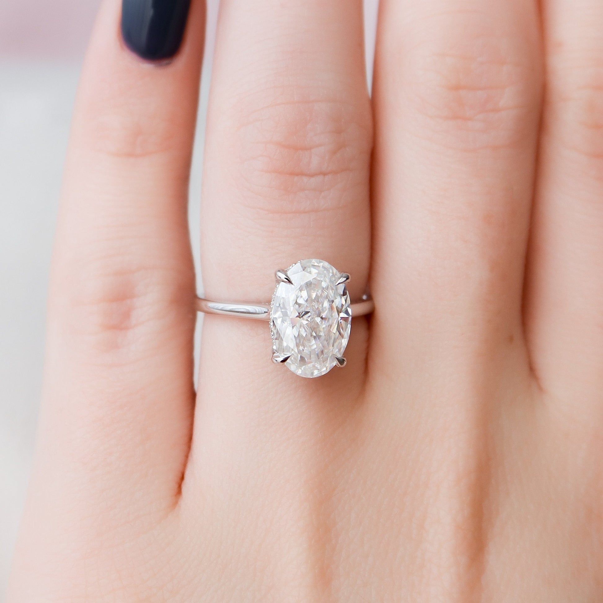 3.5 CT Oval Hidden Halo & Pave Moissanite Engagement Ring
