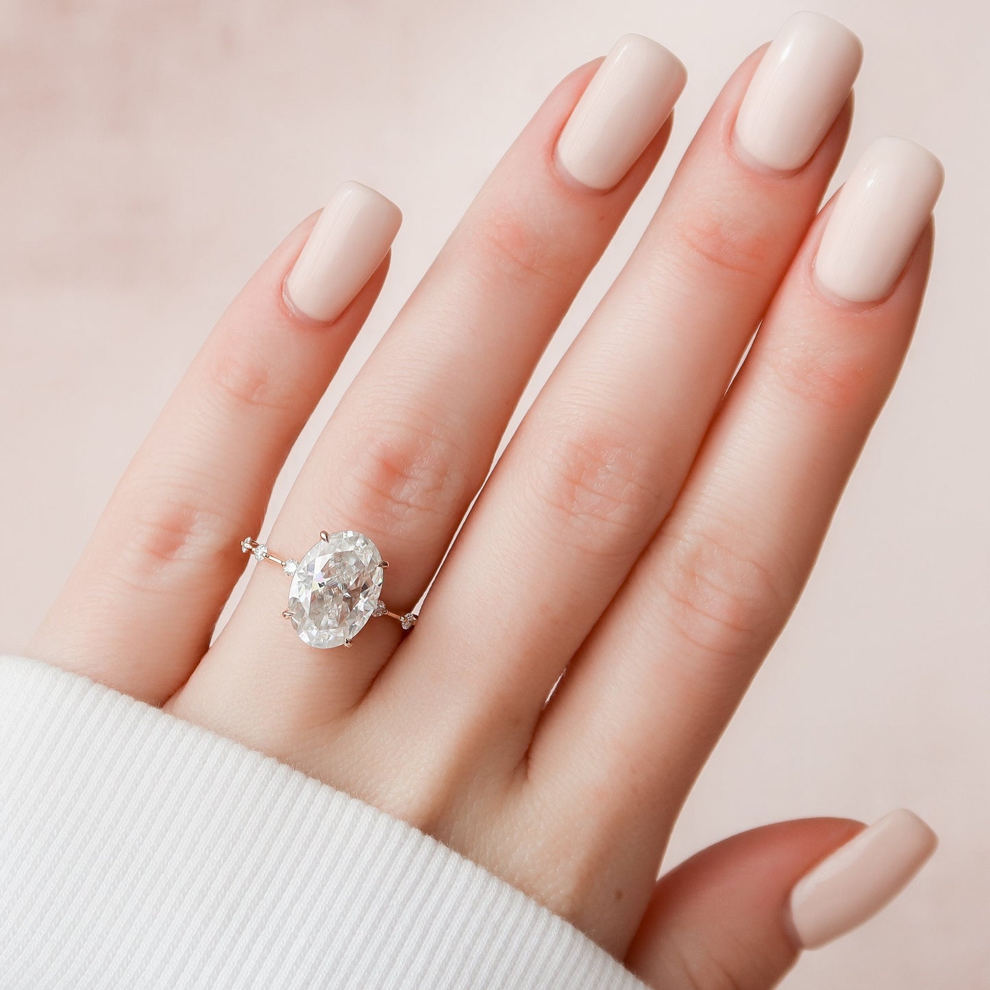 4.5 CT Oval Dainty Pave Moissanite Engagement Ring
