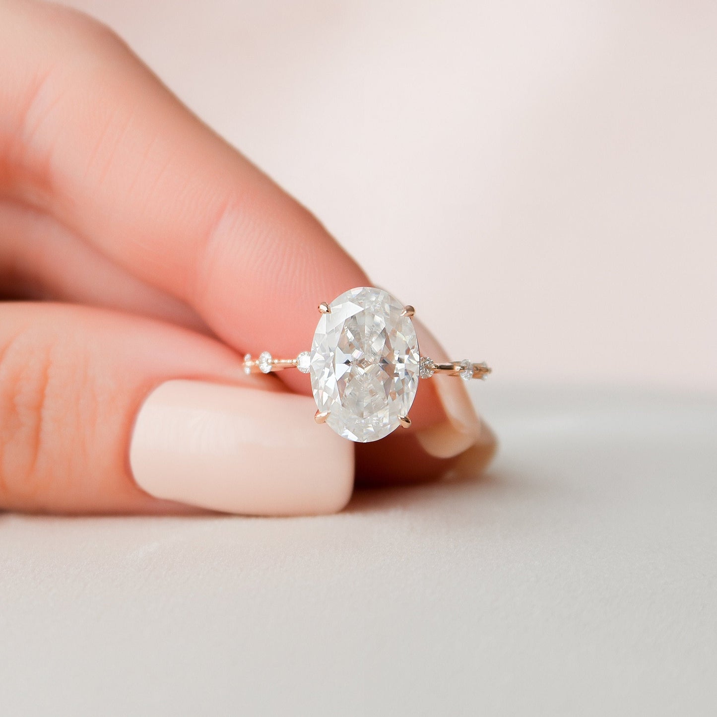 4.5 CT Oval Dainty Pave Moissanite Engagement Ring