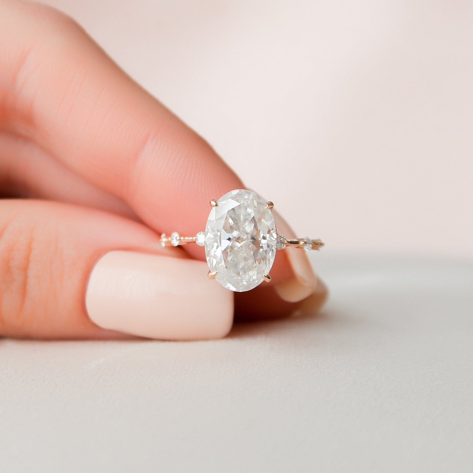4.5 CT Oval Dainty Pave Moissanite Engagement Ring