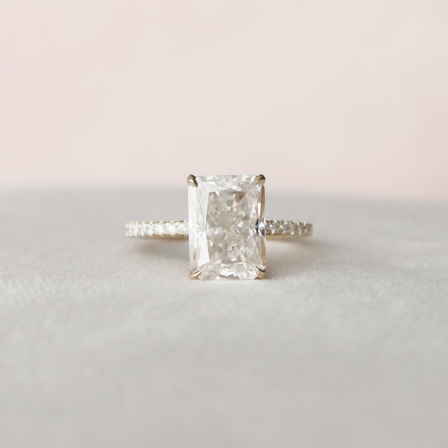 3.5 CT Radiant Hidden Halo & Pave Moissanite Engagement Ring