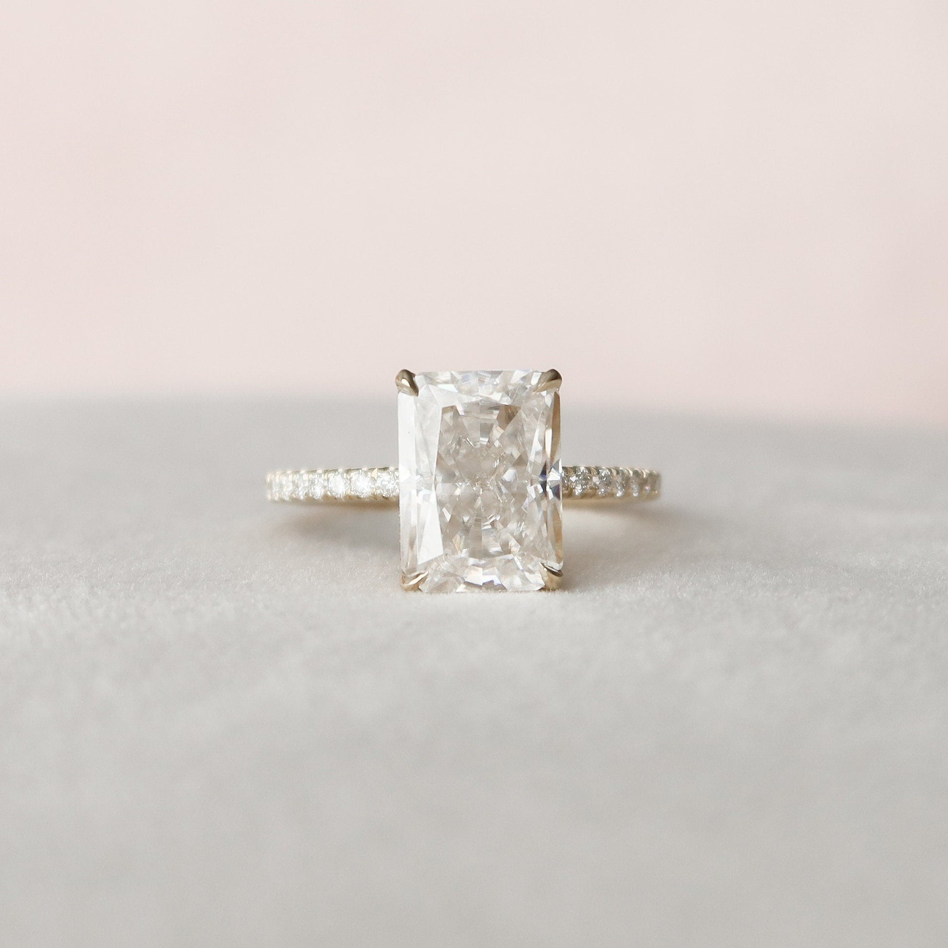 3.5 CT Radiant Hidden Halo & Pave Moissanite Engagement Ring