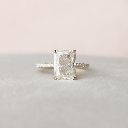 3.5 CT Radiant Hidden Halo & Pave Moissanite Engagement Ring