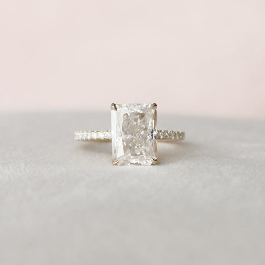 3.5 CT Radiant Hidden Halo & Pave Moissanite Engagement Ring