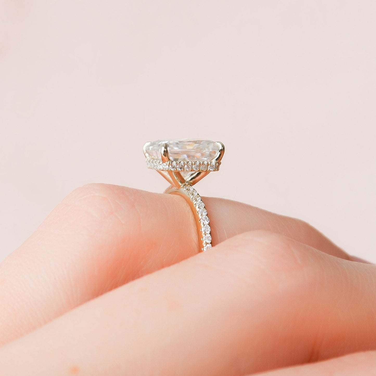 3.5 CT Radiant Hidden Halo & Pave Moissanite Engagement Ring