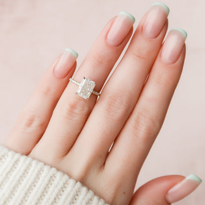 3.5 CT Radiant Hidden Halo & Pave Moissanite Engagement Ring