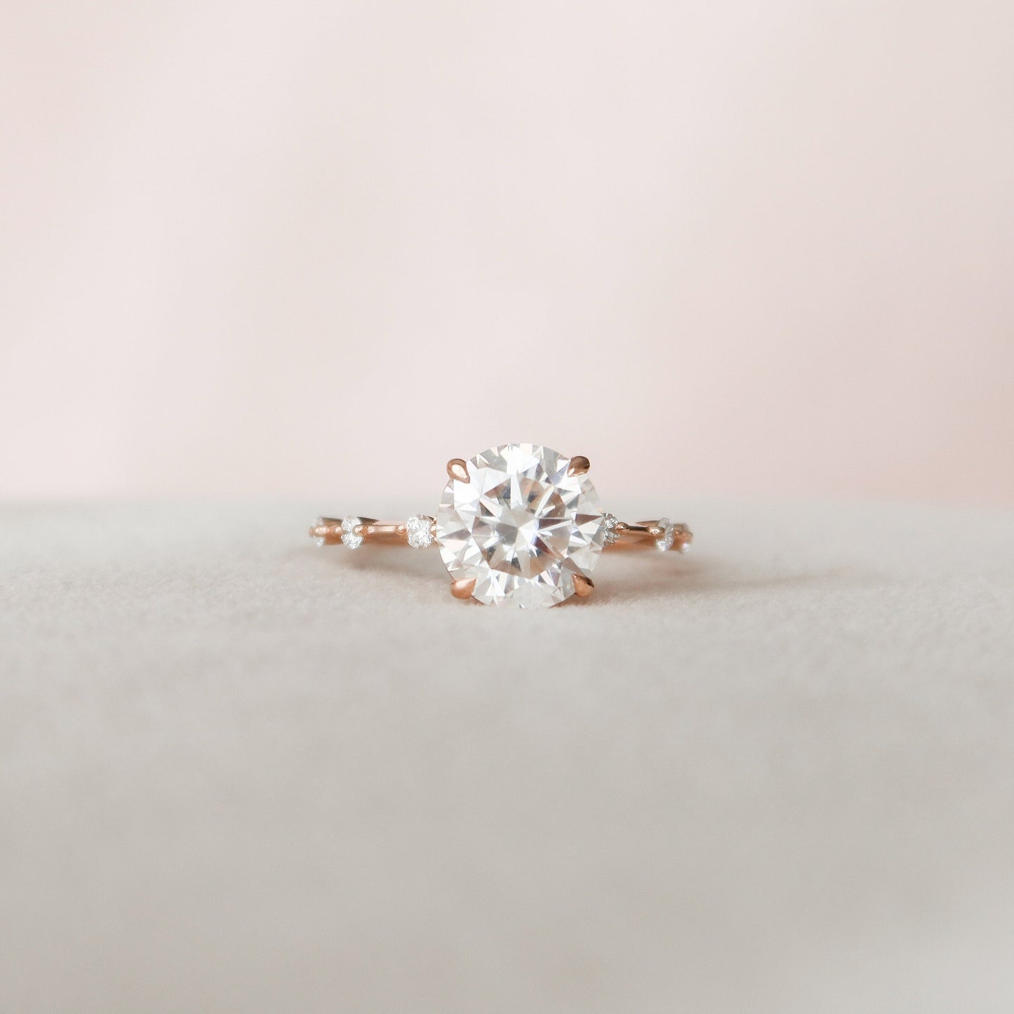 2.5 CT Round Dainty Pave Moissanite Engagement Ring