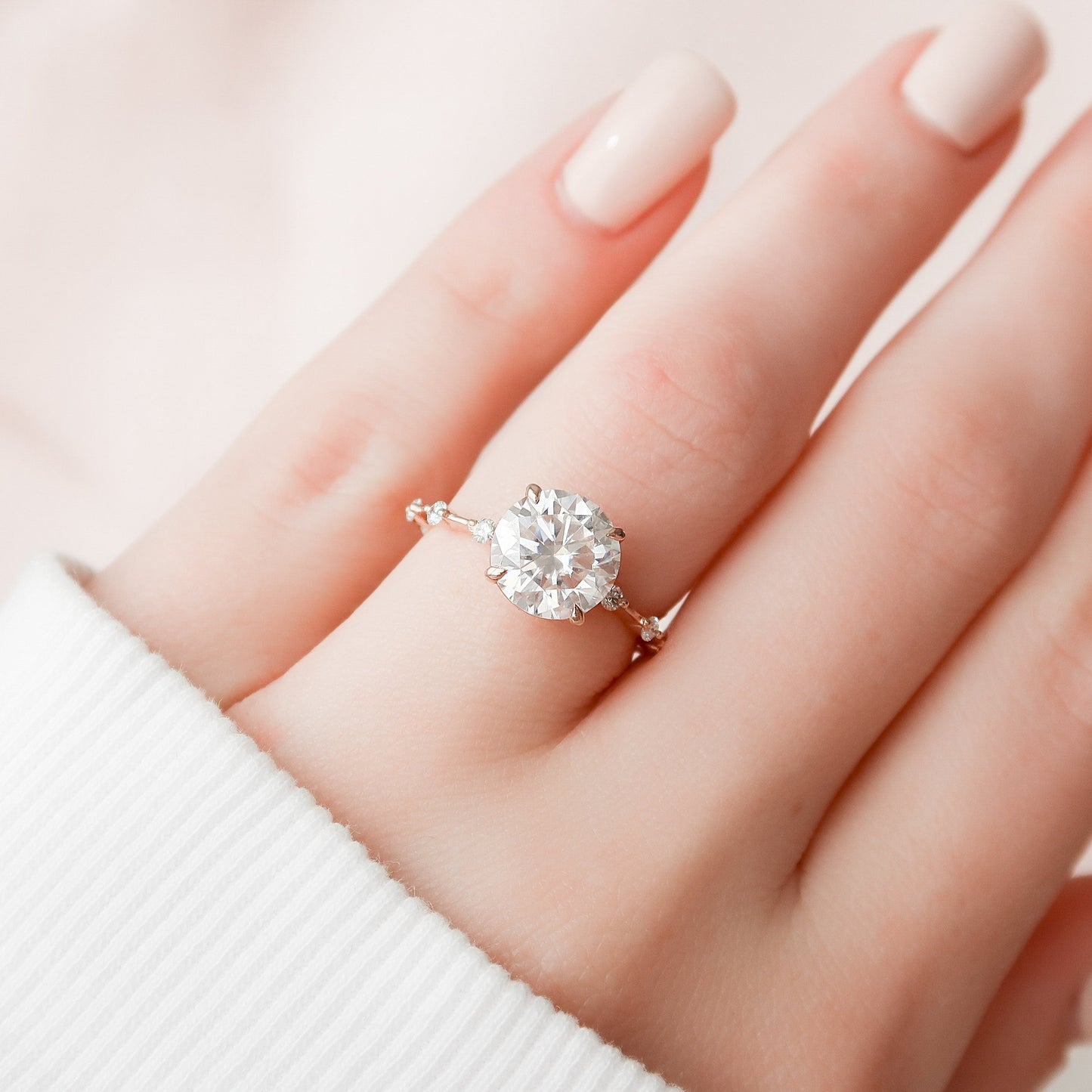 2.5 CT Round Dainty Pave Moissanite Engagement Ring
