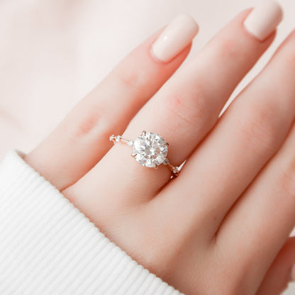 2.5 CT Round Dainty Pave Moissanite Engagement Ring
