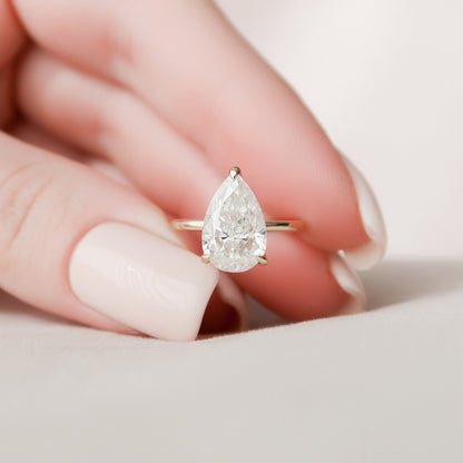 2.5 CT Pear Hidden Halo Moissanite Engagement Ring