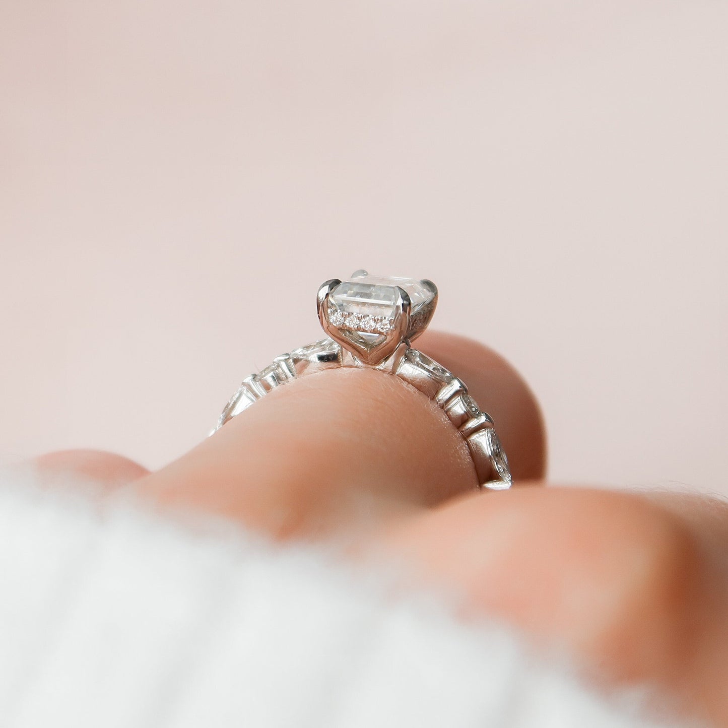 2 CT Emerald Hidden Halo & Dainty Pave Moissanite Engagement Ring