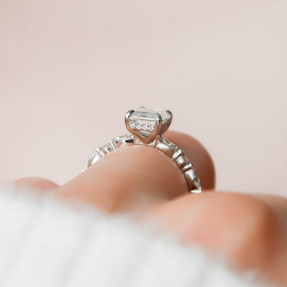 2 CT Emerald Hidden Halo & Dainty Pave Moissanite Engagement Ring