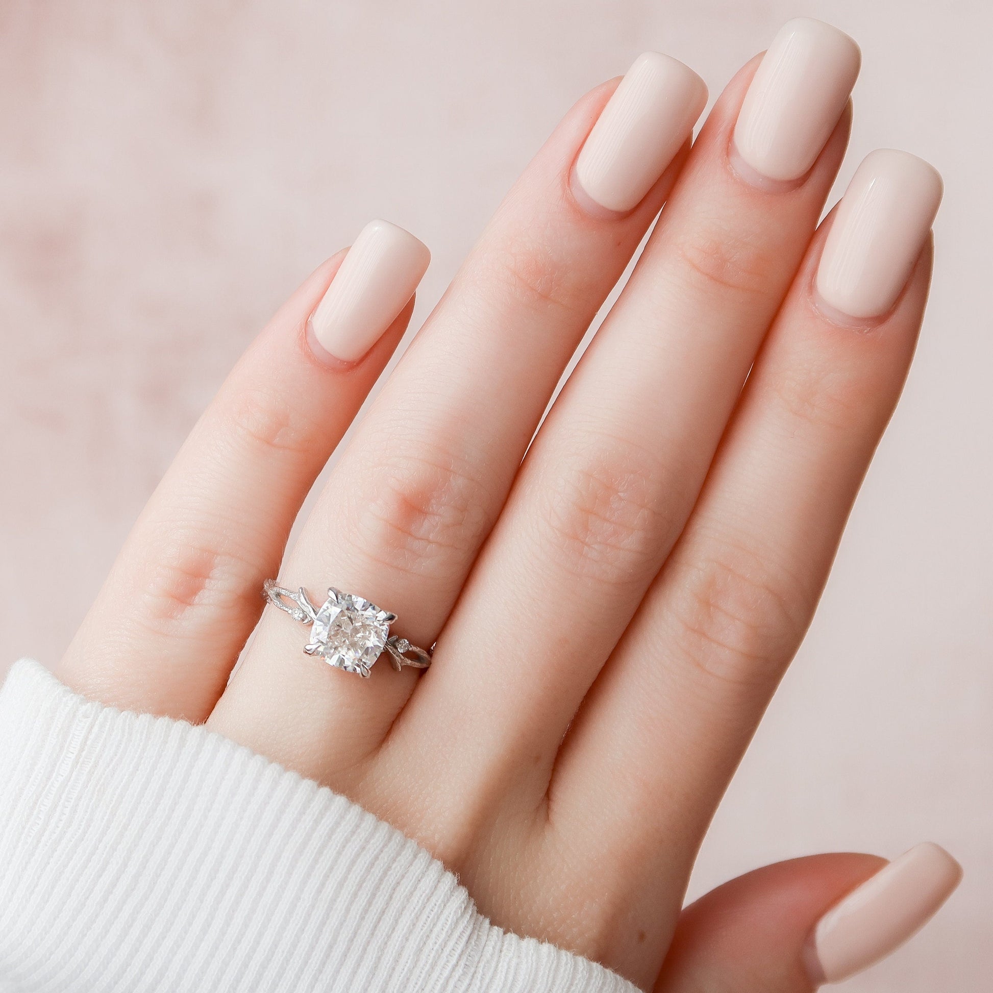 2 CT Cushion Twig Pave Moissanite Engagement Ring