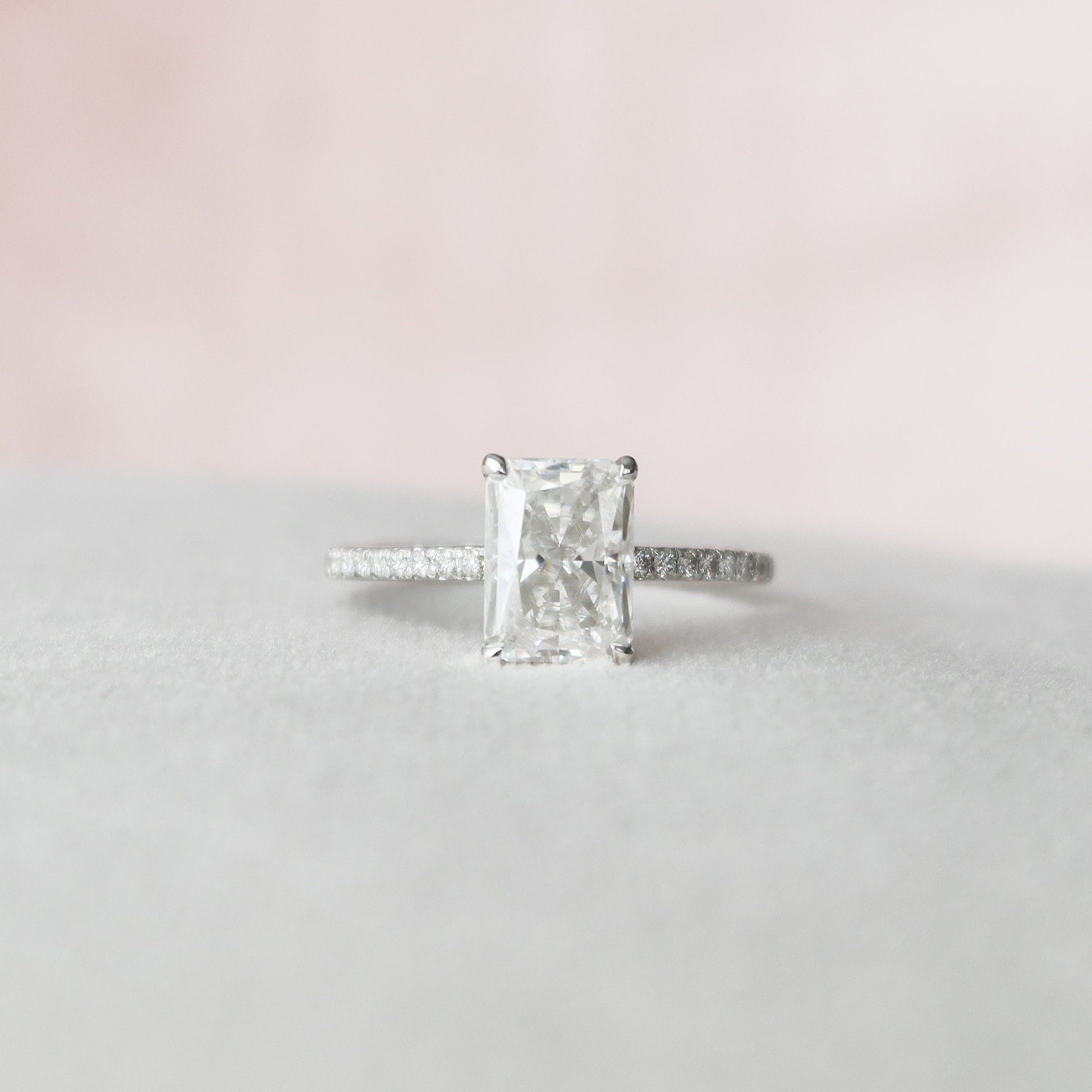 2 CT Radiant Hidden Halo & Pave Moissanite Engagement Ring
