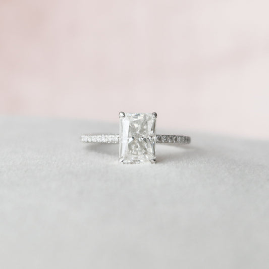 2 CT Radiant Hidden Halo & Pave Moissanite Engagement Ring