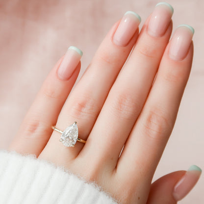 2.5 CT Pear Hidden Halo Moissanite Engagement Ring