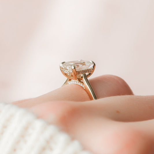 3 CT Emerald Hidden Halo & Pave Moissanite Engagement Ring