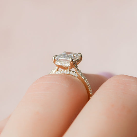 2.5 Radiant Hidden Halo & Pave Moissanite Engagement Ring