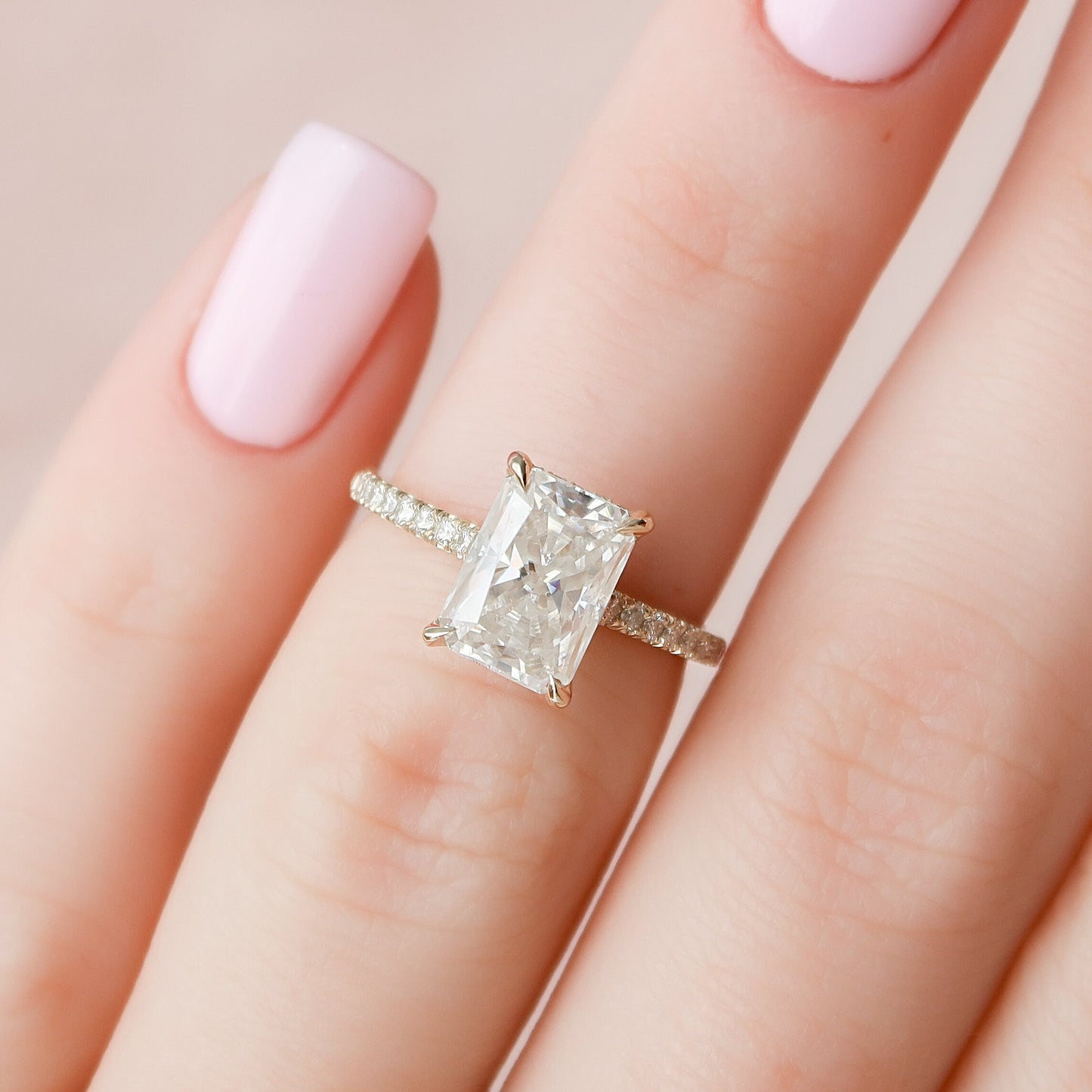 2.5 Radiant Hidden Halo & Pave Moissanite Engagement Ring