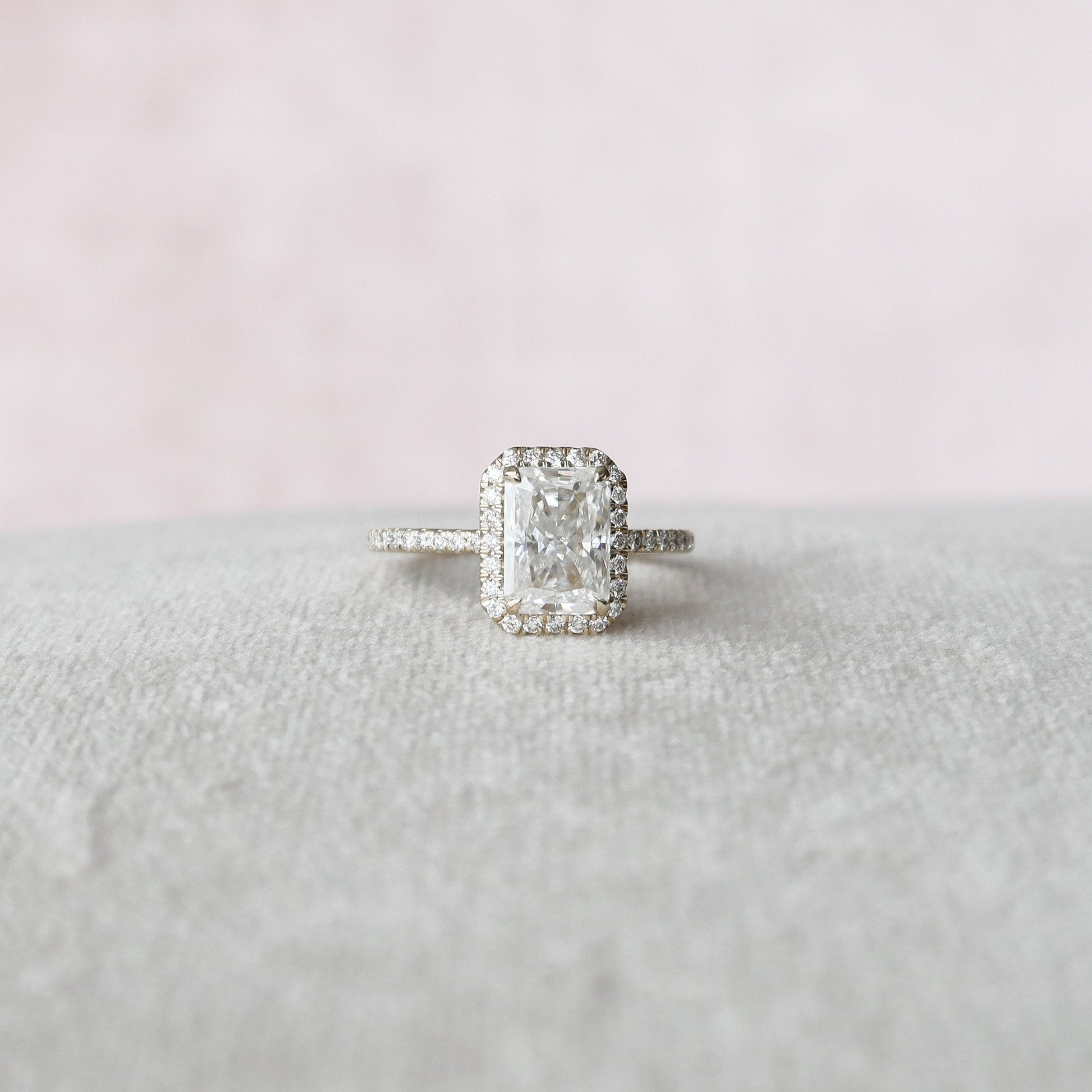 2 CT Radiant Halo & Pave Moissanite Engagement Ring