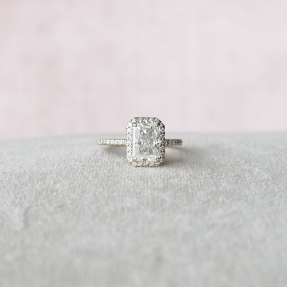 2 CT Radiant Halo & Pave Moissanite Engagement Ring