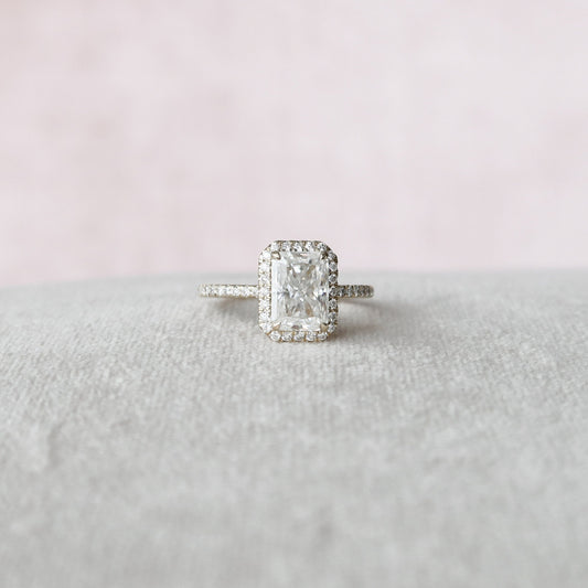 2 CT Radiant Halo & Pave Moissanite Engagement Ring