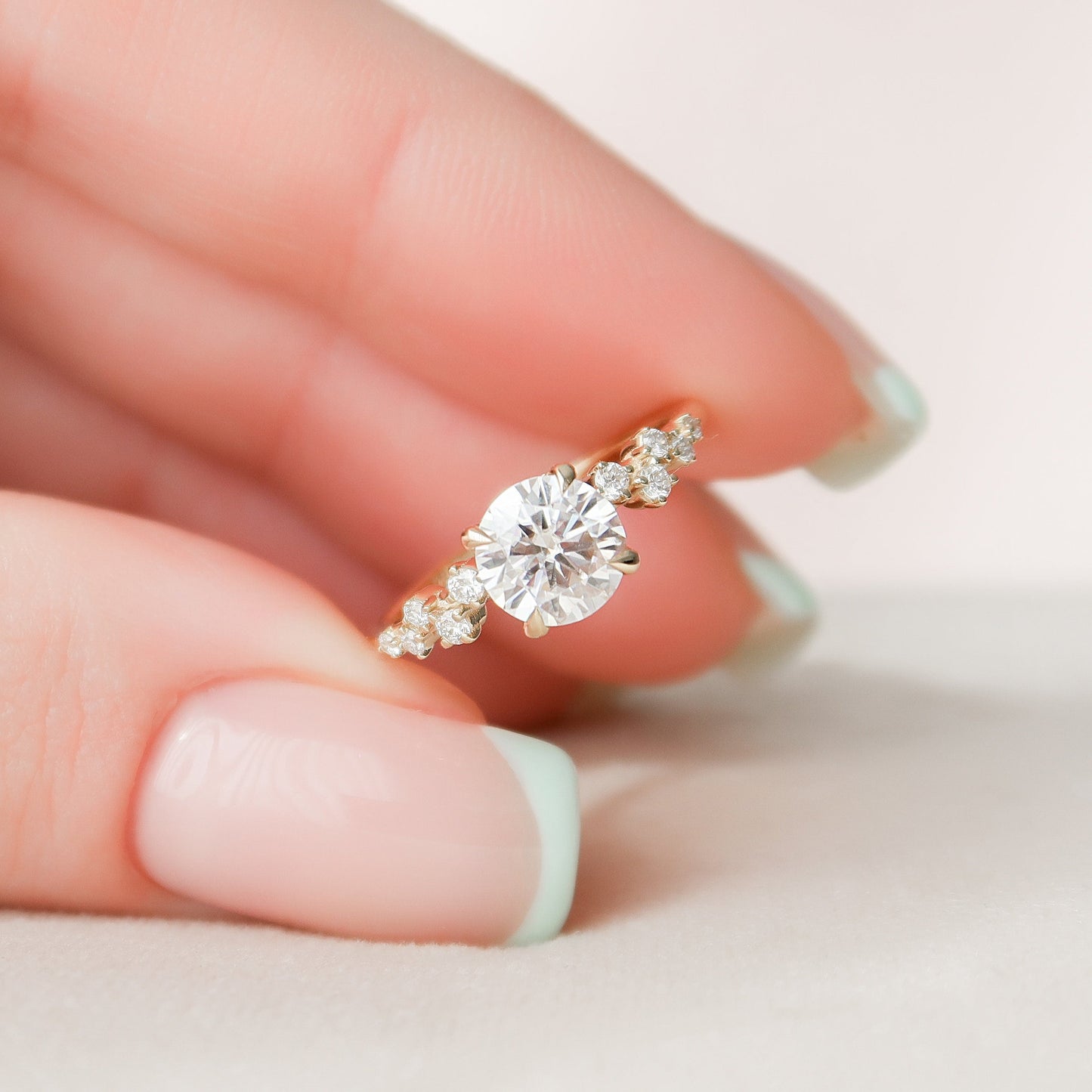 1 CT Round Hidden Halo & Pave Moissanite Engagement Ring