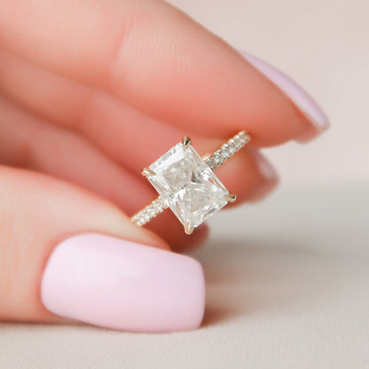 2.5 Radiant Hidden Halo & Pave Moissanite Engagement Ring